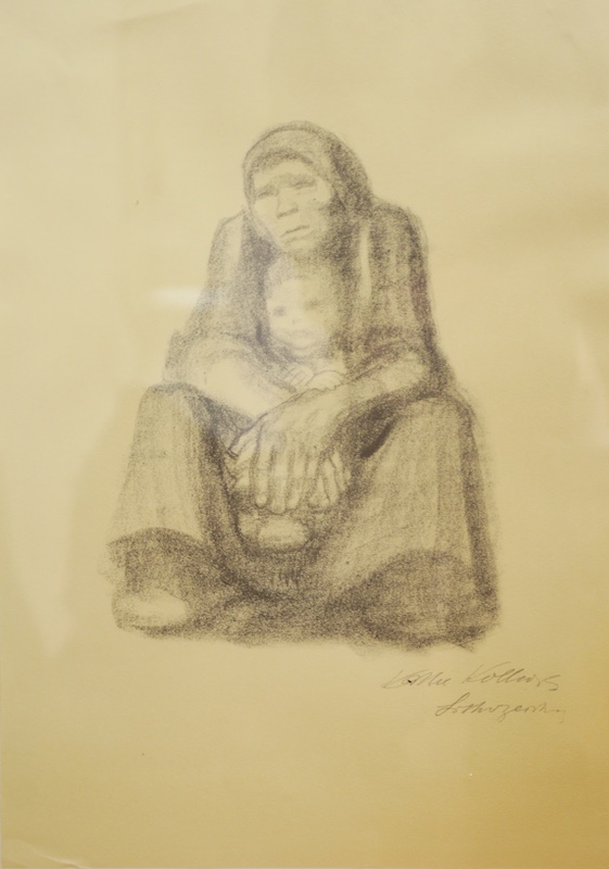 After Kathe Kollwitz (1867-1945), German Expressonist lithograph, Woman with child, 59 x 41cm. Condition - good